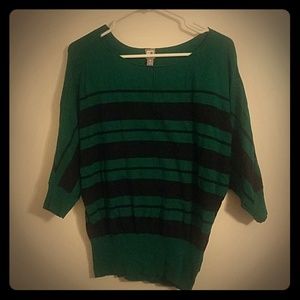 Green and blue striped blouse